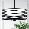 Modern 5 Light Metal Circular Design Pendant Light With White Fabric Shade Interior