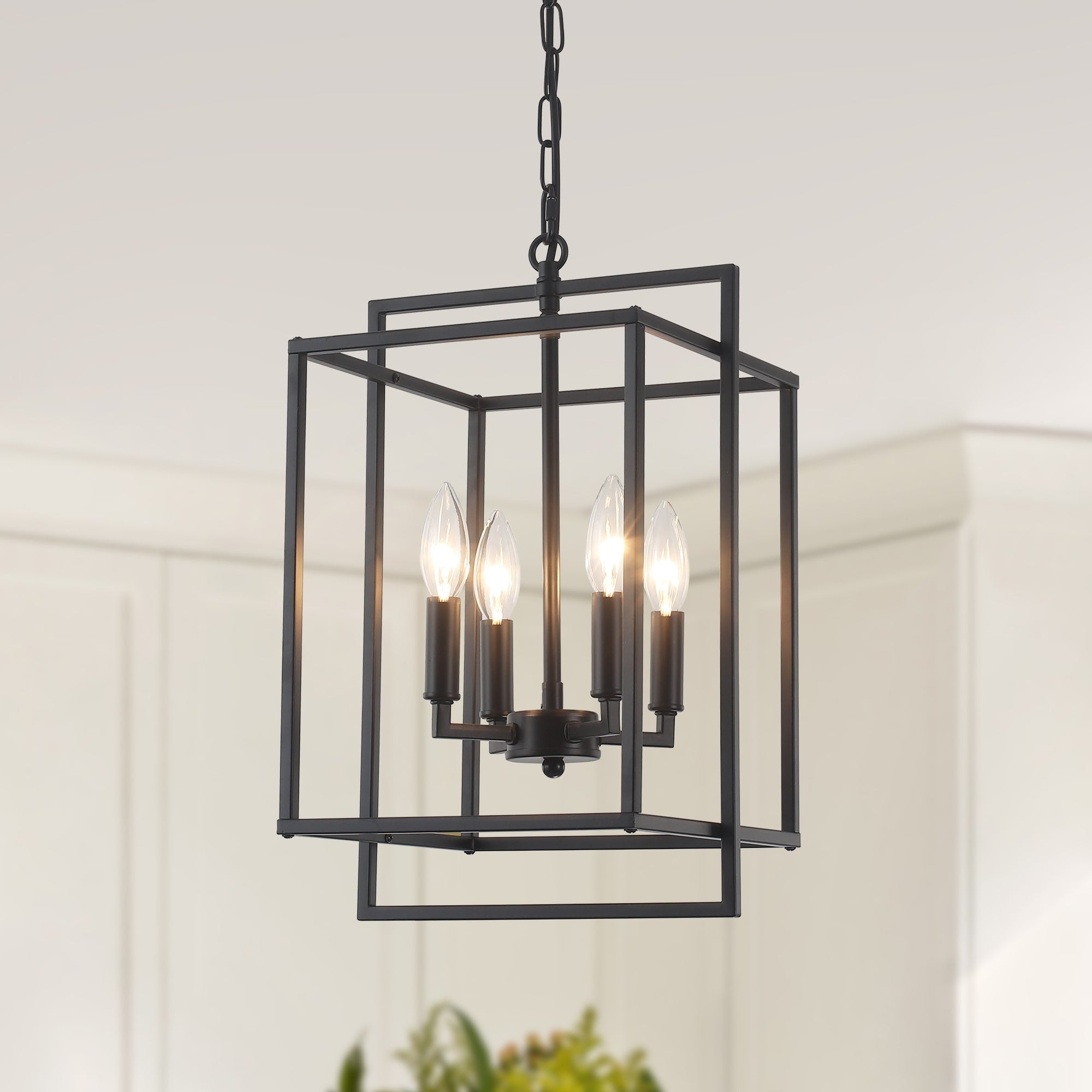 Modern 5 Light Metal Frame Candle Style Pendant Light Cage Chandelier For Dining Room
