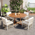 Modern 5 Piece Patio Extendable Dining Table Set 12 Butterfly Leaf Foldable Round Kitchen Table Set With 4 Rattan Arm Chairs