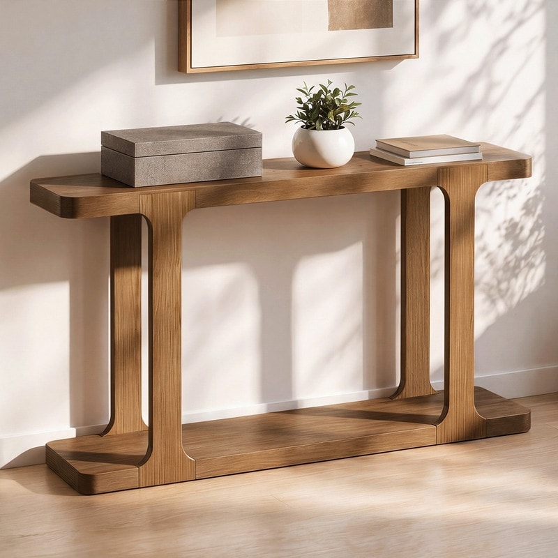 Modern 50 Console Table With Bottom Shelf And Solid Wood Legs Entryway Sofa Table For Living Room Hallway