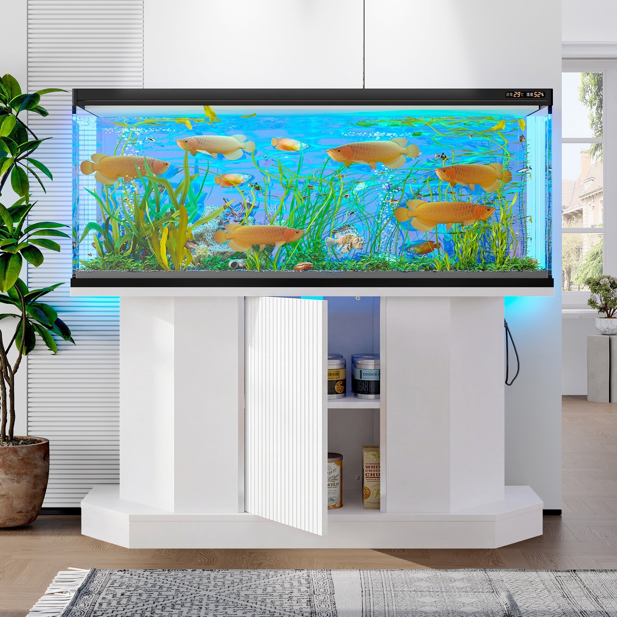 Modern 55 75 Gallon Fish Tank Stand With Power Outlet 4 Ac 2 Usb Ports Heavy Duty Aquarium Stand With Cabinet 880Lbs Capacity
