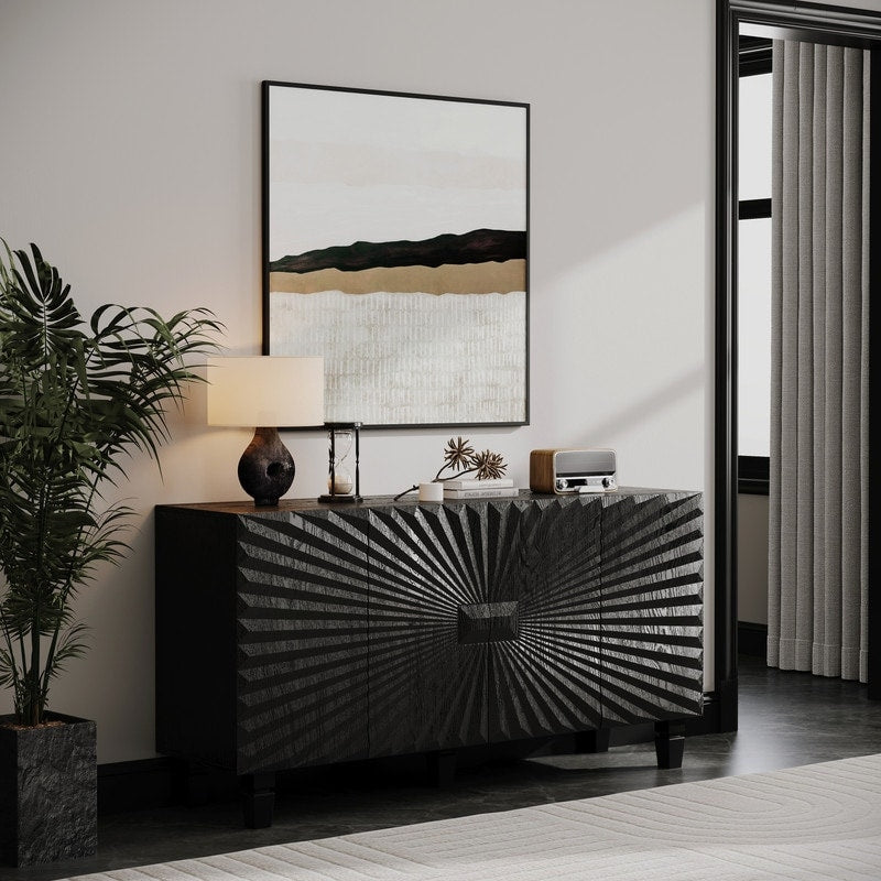 Modern 59 Buffet Cabinet With Solid Wood Leg For Kitchen Dining Living Room Entryway