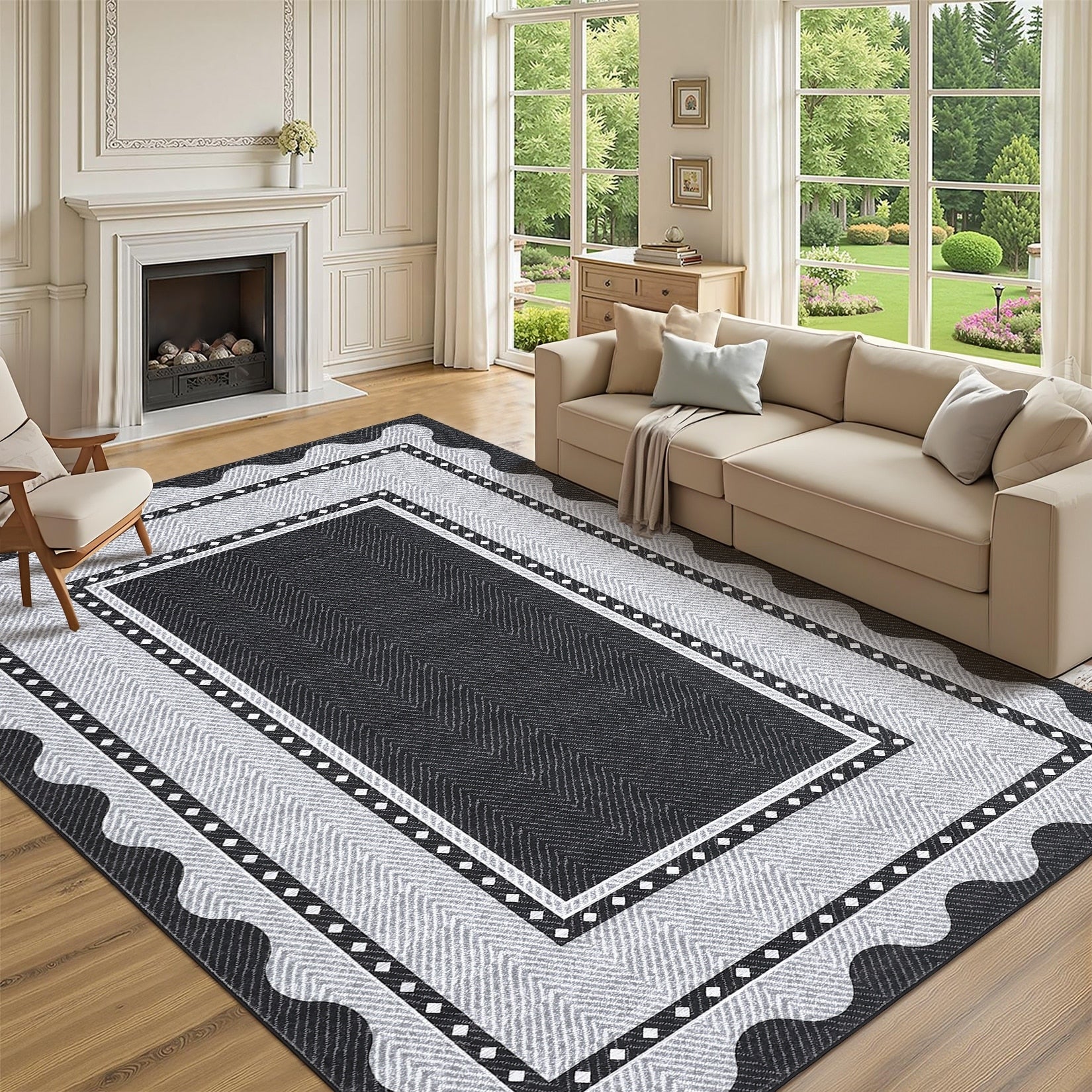 Modern 5X7Area Rug Textured Border Minimalist Washable Area Rug 23 X 12 Runner