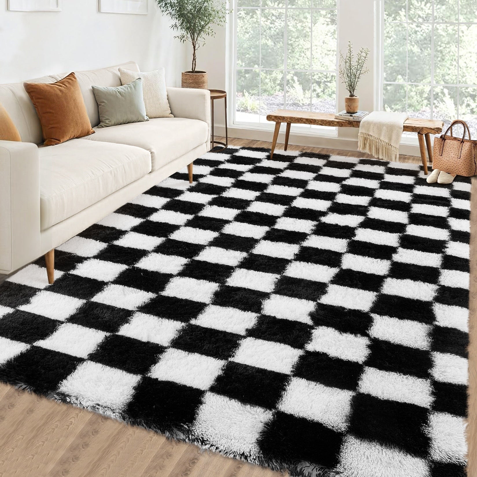Modern 5X8Area Rug Modern Geometric Fluffy Plush Washable Rug 23 X 12 Runner