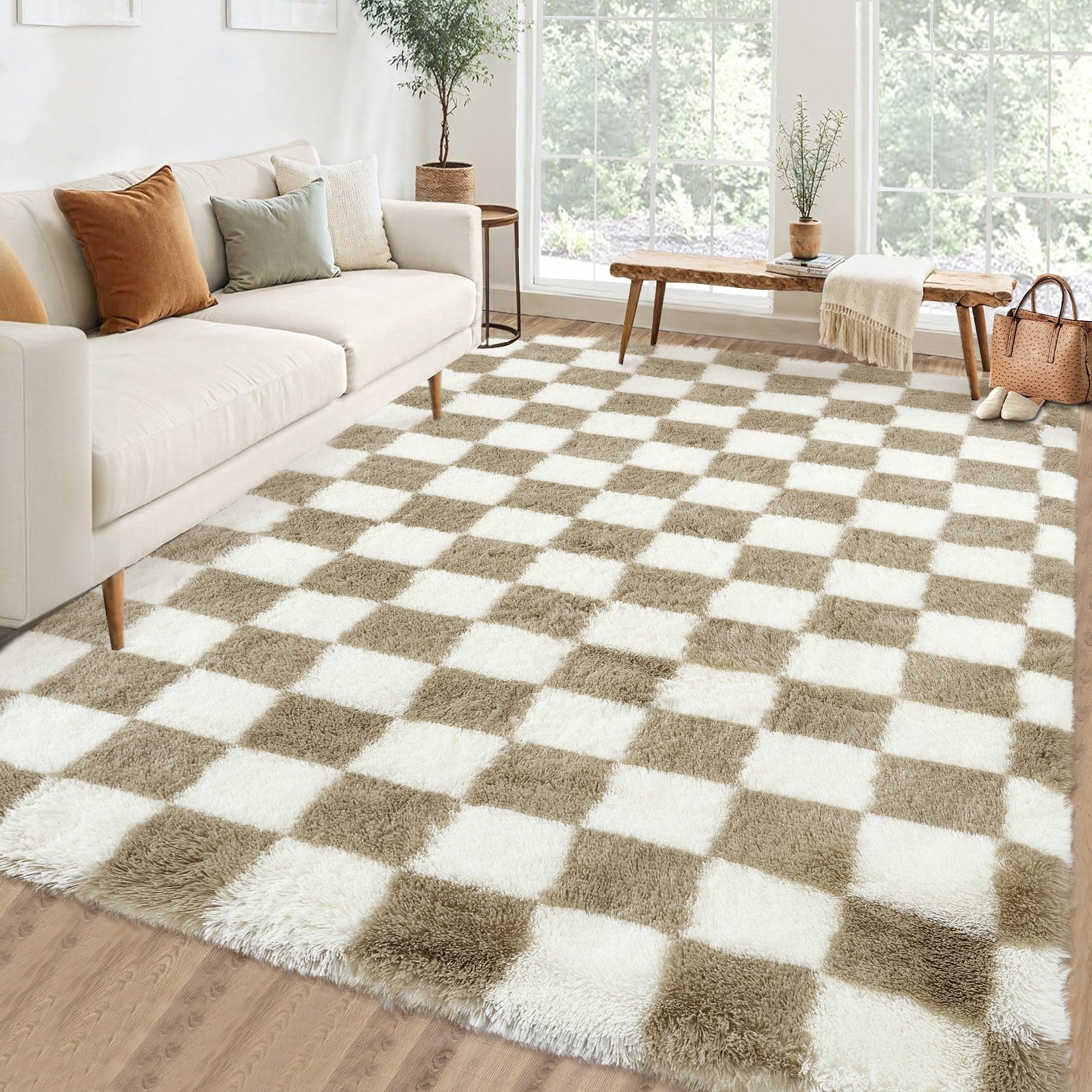 Modern 5X8Area Rug Modern Geometric Fluffy Plush Washable Rug 23 X 12 Runner