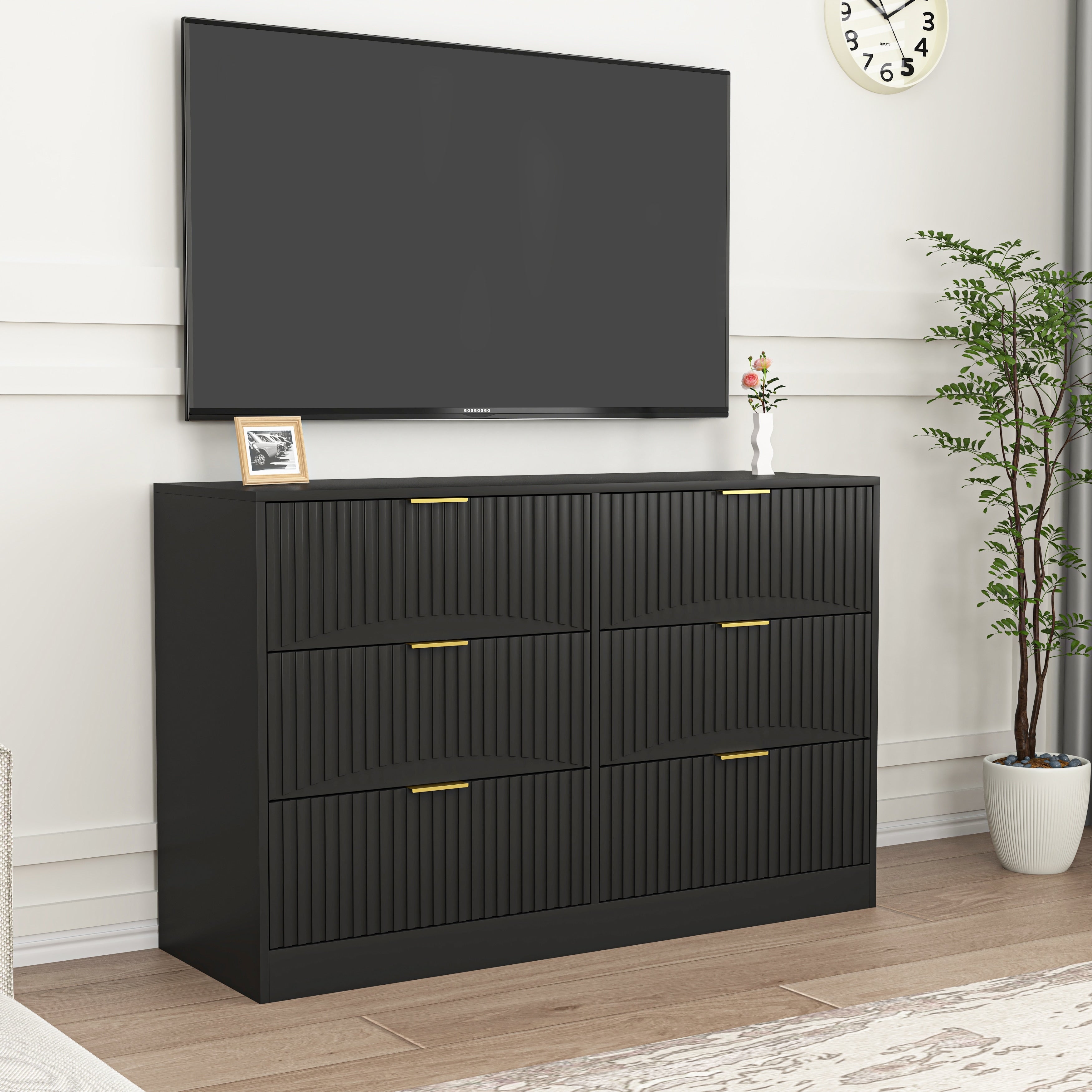Modern 6 Drawer Dresser Chest Of Drawers For Bedroom Living Room Black Clothing Storage Cabinet Organizer