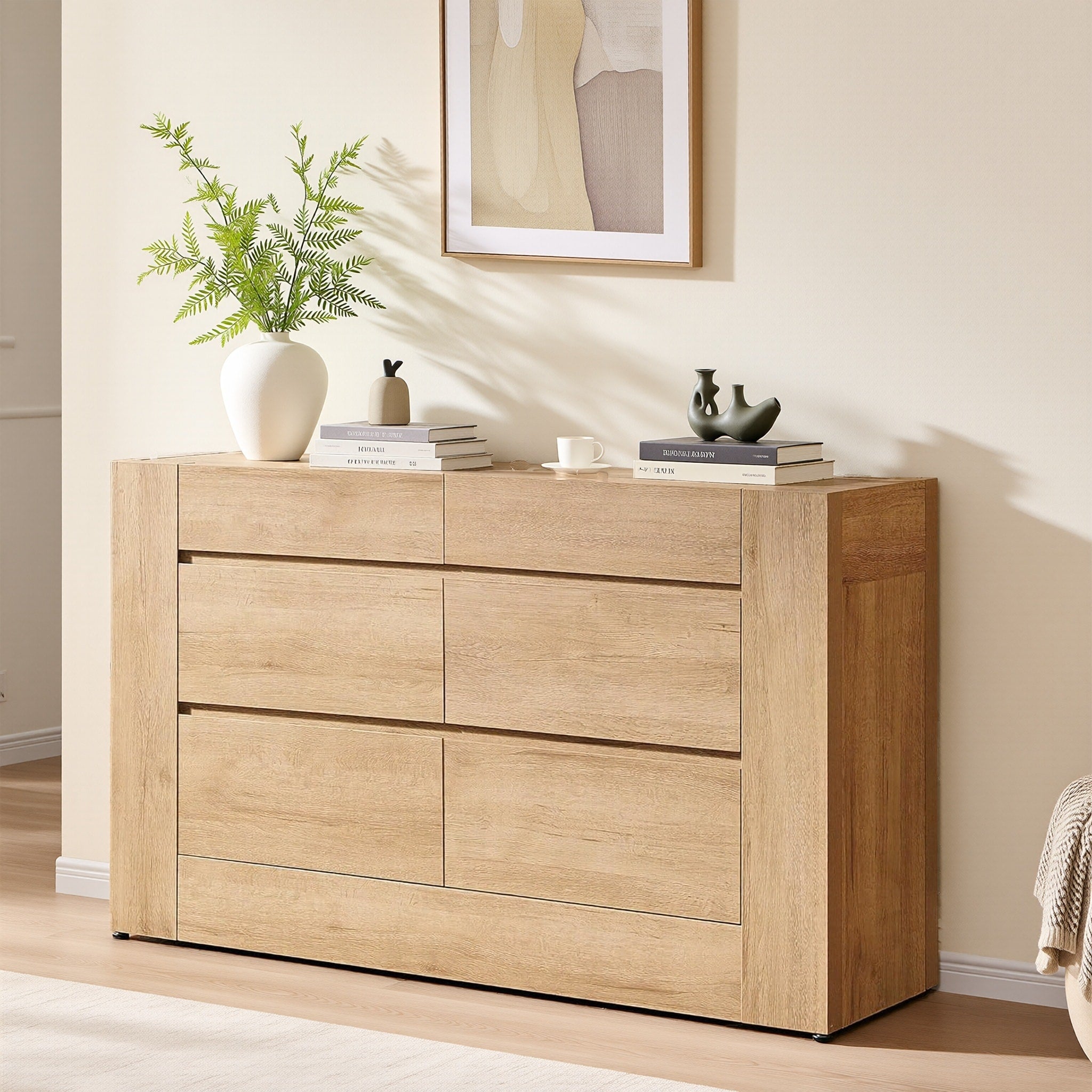 Modern 6 Drawers Dresser Chest Of Drawers Handleless Thick Design