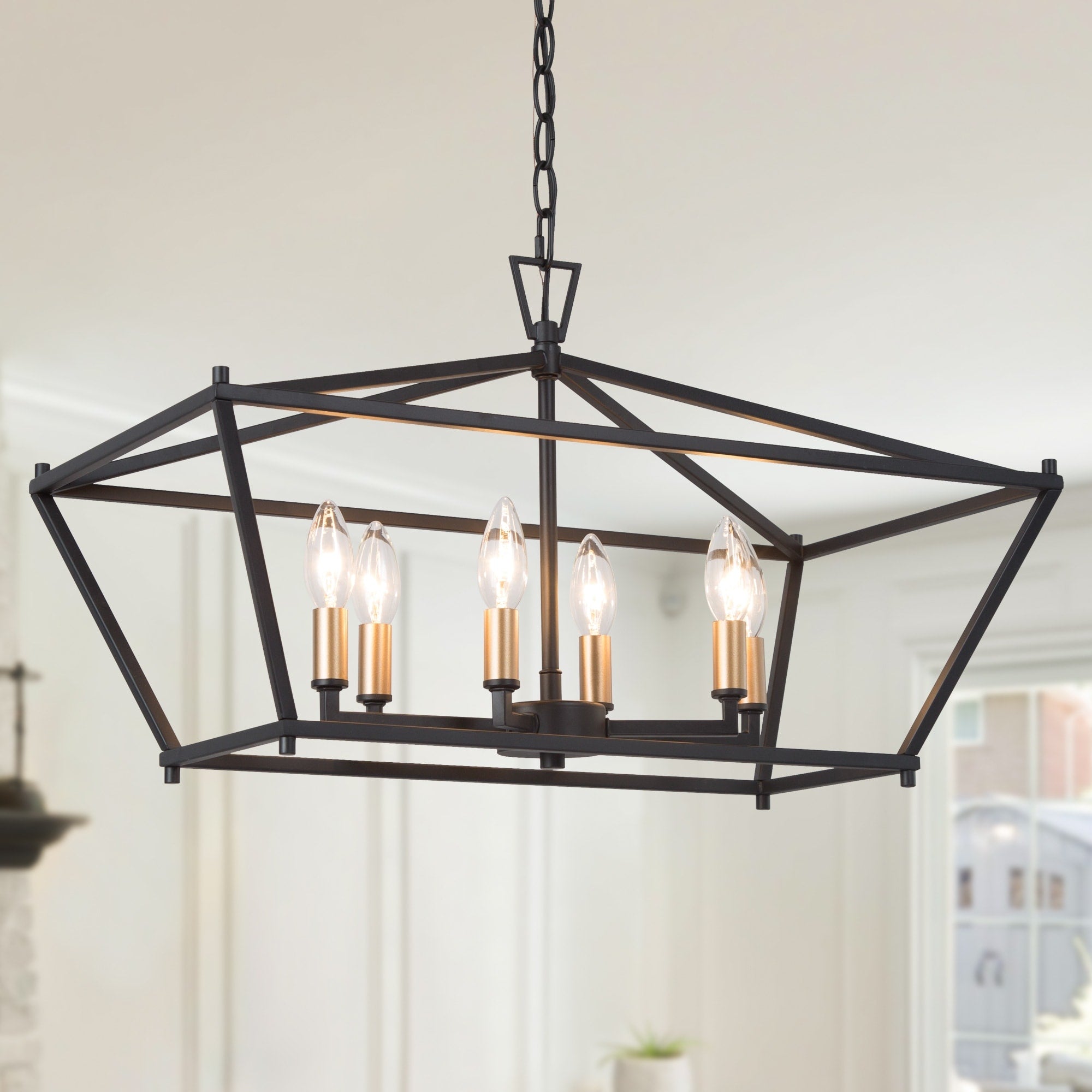 Modern Farmhouse 6 Lights Linear Island Chandelier Rectangle Frame Hanging Ceiling Lighting L 23.6 X W 12.6 X H 14.5