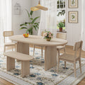Modern 6 Piece Oval Dining Table Set With Sturdy Rattan Chairs And Bench For Family Gatherings