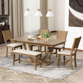 Modern 6 Piece Solid Wood Dining Set With Half Round Legs And Padded Chairs And Bench For Comfort