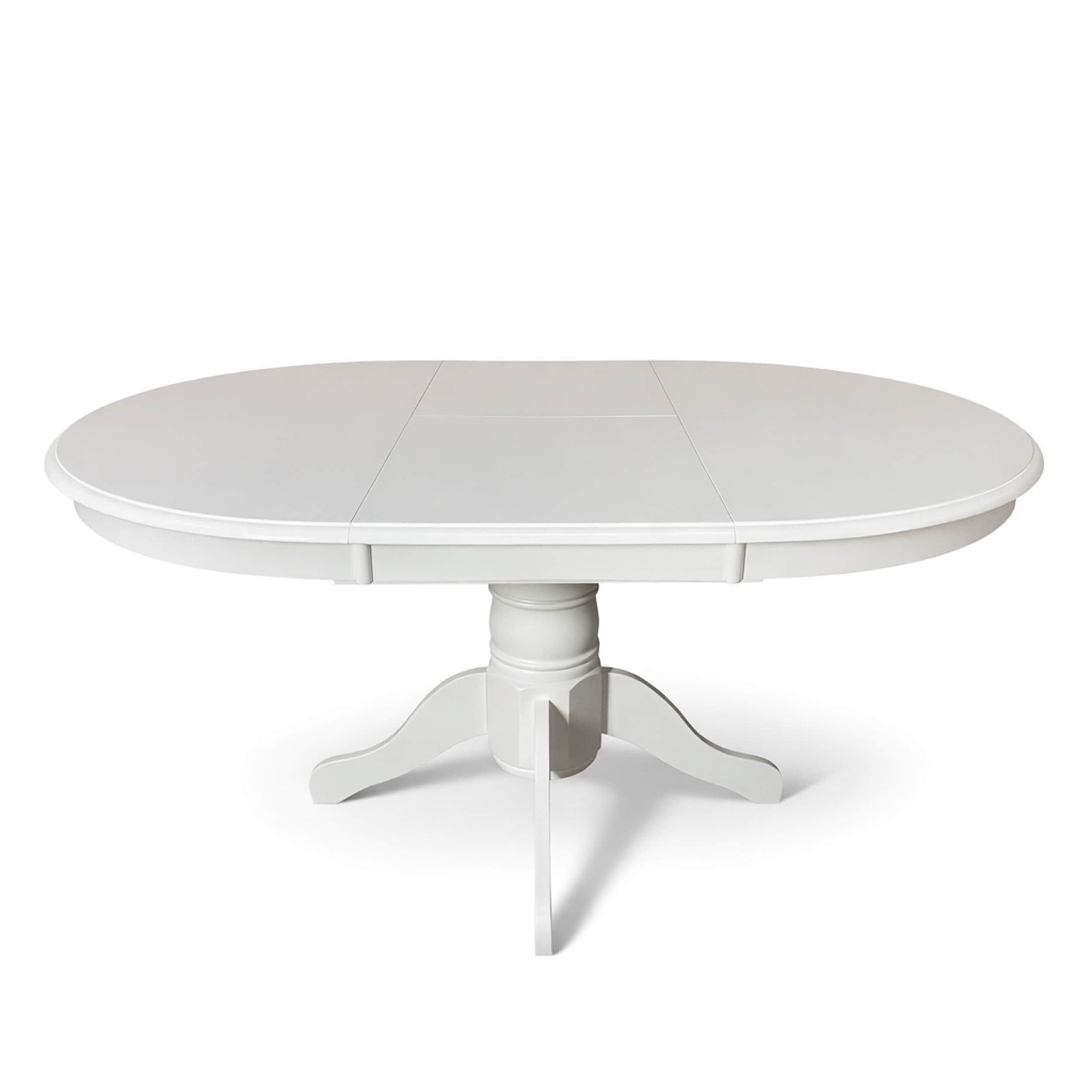 Modern 60 Inch Oval Extendable Dining Table White Finish Solid Rubberwood