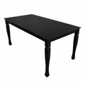Modern 63 Inch Rectangular Dining Table Black Finish Solid Rubberwood