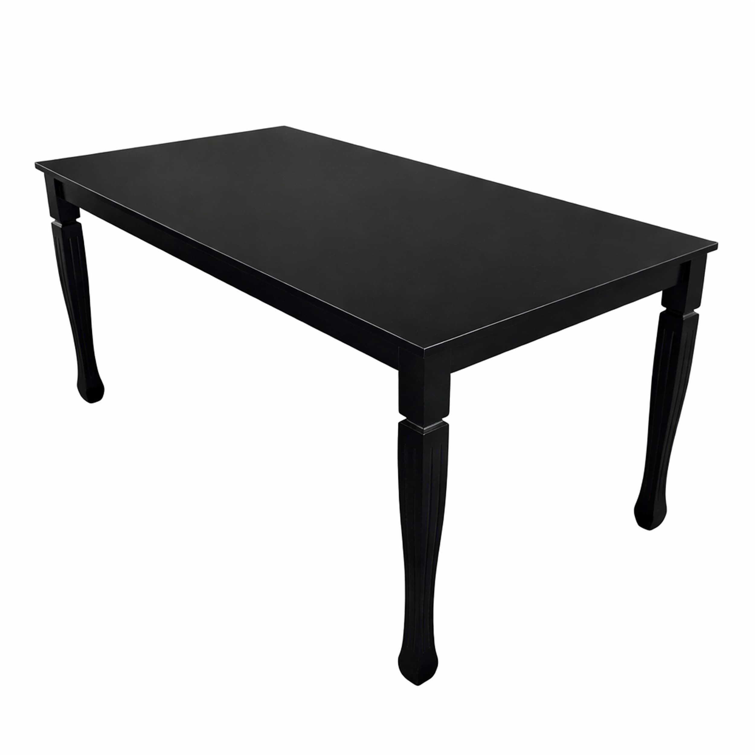 Modern 63 Inch Rectangular Dining Table Black Finish Solid Rubberwood