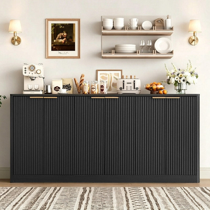 Modern 67 Fluted Buffet Sideboard Cabinet With Shelves Tv Stand Storage Cabinet With 4 Wave Doors For Organized Living Spaces