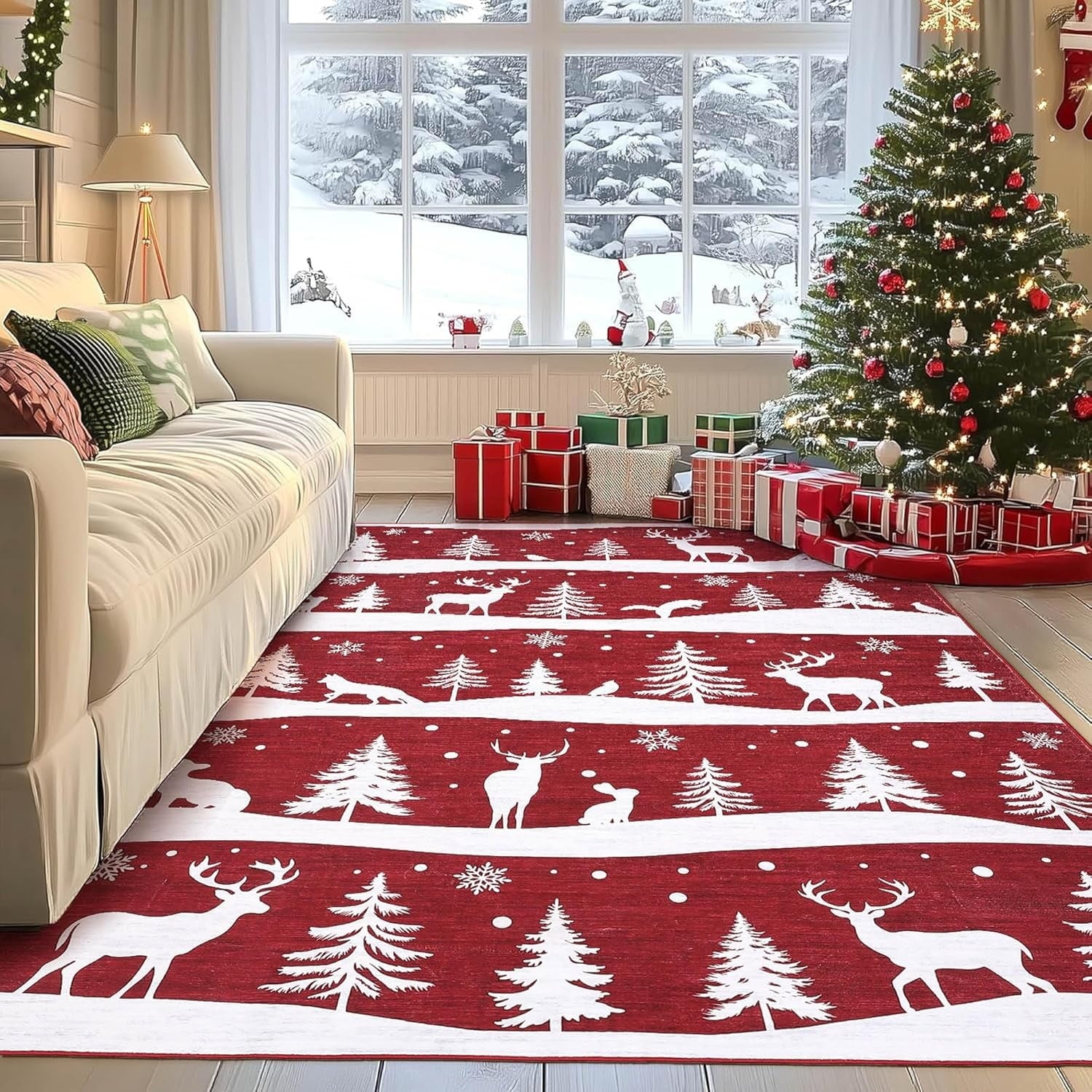 Modern 6X9Area Rug Red 6X9 Christmas Tree Snowflake Rug 23 X 12 Runner