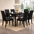 Modern 7 Piece 59 Inch Rectangular Dining Set Black Finish With Black Pu Leather Upholstered Chairs Solid Rubberwood