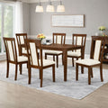 Traditional 7 Piece 59 Inch Rectangular Dining Set Dirty Oak Finish With Beige Polyester Upholstered Chairs Solid Rubberwood
