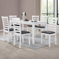 Traditional 7 Piece 59 Inch Rectangular Dining Set White Finish With Black Pu Leather Upholstered Chairs Solid Rubberwood