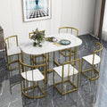 Modern 7 Piece Dining Table Set With Faux Marble Compact 55Inch Kitchen Table Set For 6 Golden White