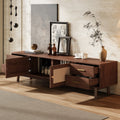 Modern 70 Tv Stand With Rattan Doors For Tvs Up To 80 Media Console Entertainment Center With Drawers