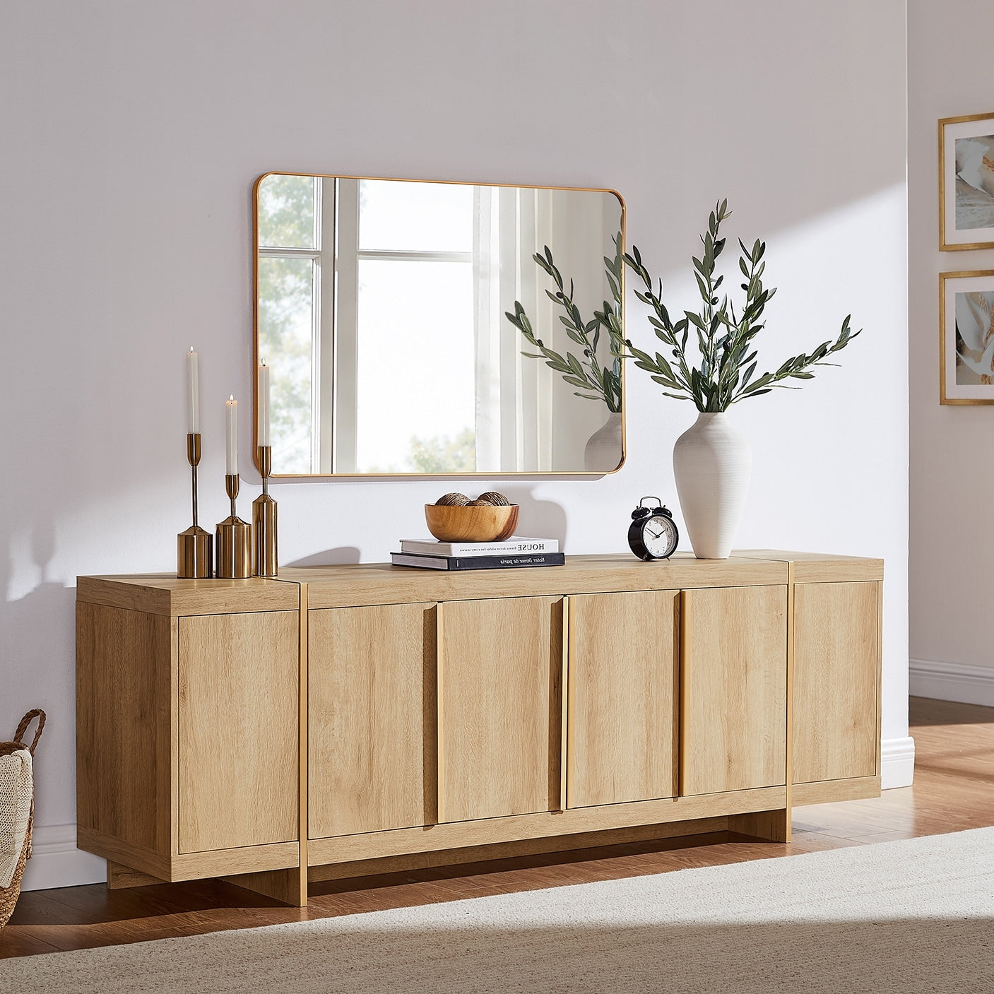 Modern 70 Tv Stand Entertainment Center Handle Free Hidden Design