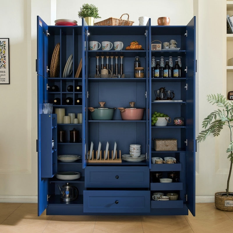 Modern 71 Tall Kitchen Pantry With Storage Cabinet 6 Doors Drawers Adjustable Shelves Pull Out Trays And Wine Rack