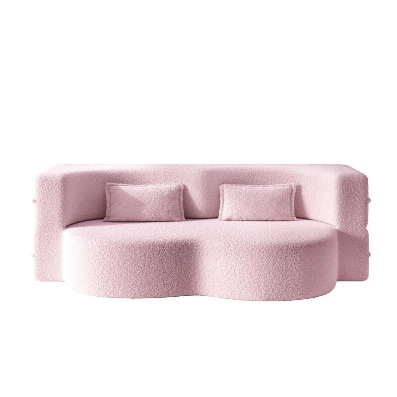 Modern 78.7 Floor Sofa With 2 Pillows For Small Pace Living Room Convertible Teddy Fabric Foam Filled Sleeper Sofa Bed