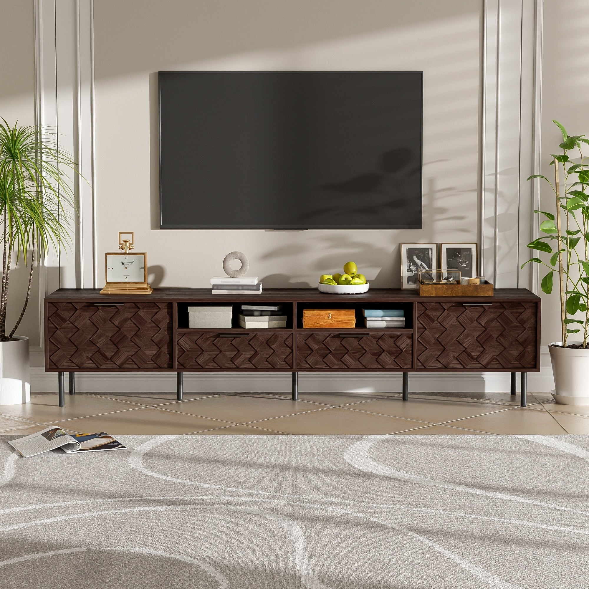 Modern 78 Tv Stand For Tvs Up To 85 Entertainment Center Tv Media Console Table With 2 Drawers And Cabinets