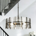 Modern 8 Light Drum Chandelier With Textured Gray Glass Shade For Living Dining Room Foyer Dia. 31.5 X H 11