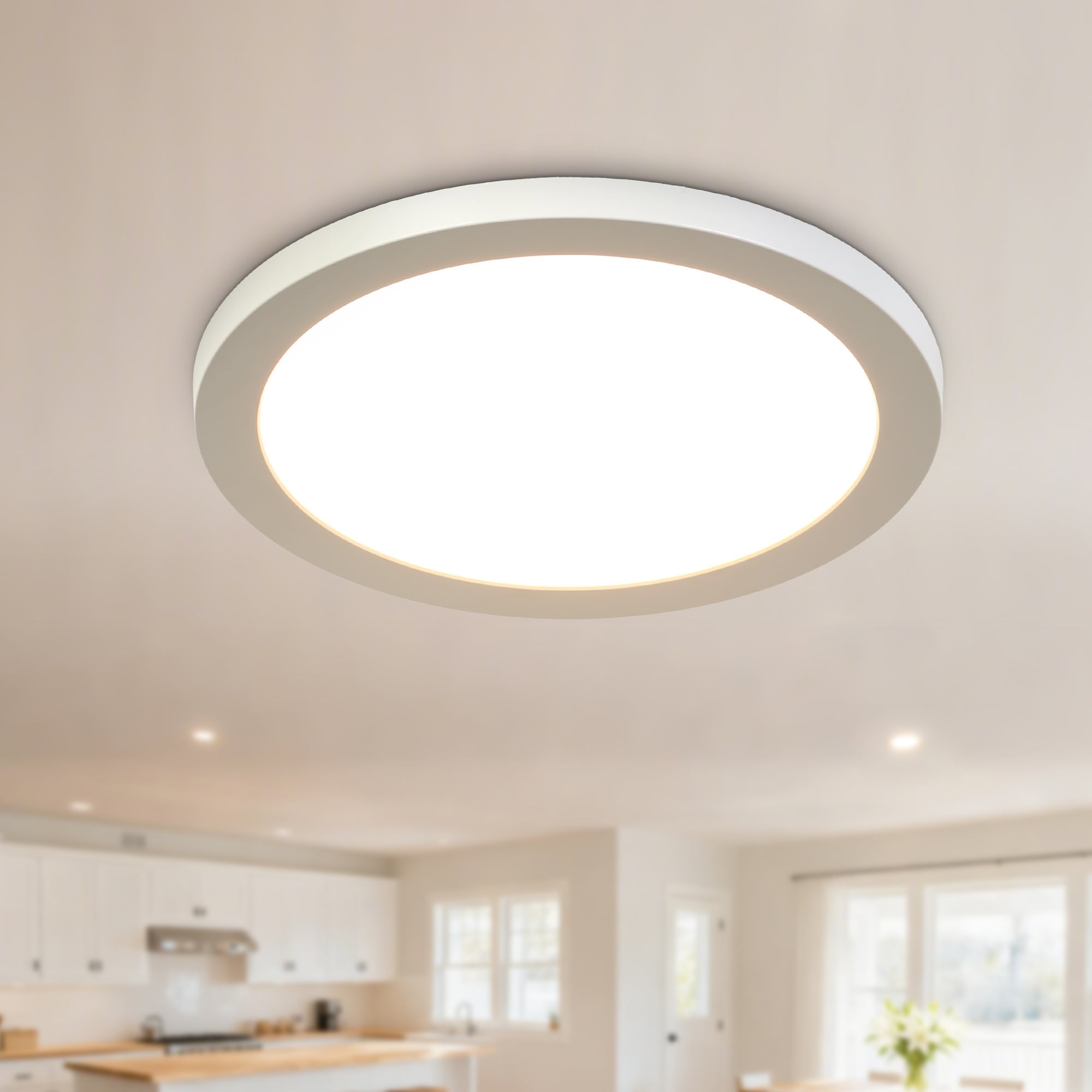 Modern 8.9 Round Led Flush Mount Light Dimmable 5Cct 18W Ceiling Light 8.9 Diameter X 0.5 Height