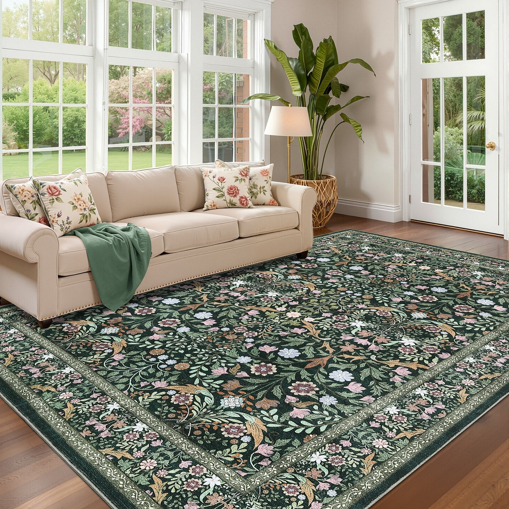 Modern 8X10Area Rug Botanical Floral Medallion Soft Washable Rug 23 X 12 Runner