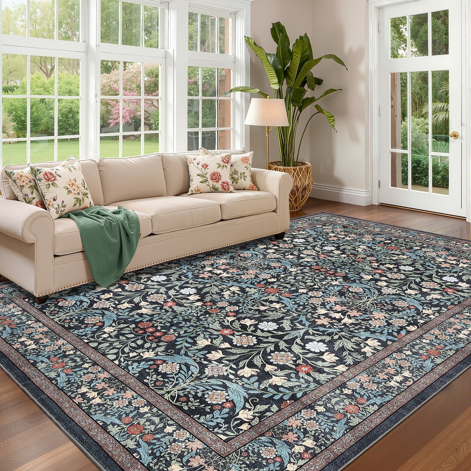 Modern 8X10Area Rug Botanical Floral Medallion Soft Washable Rug 23 X 12 Runner