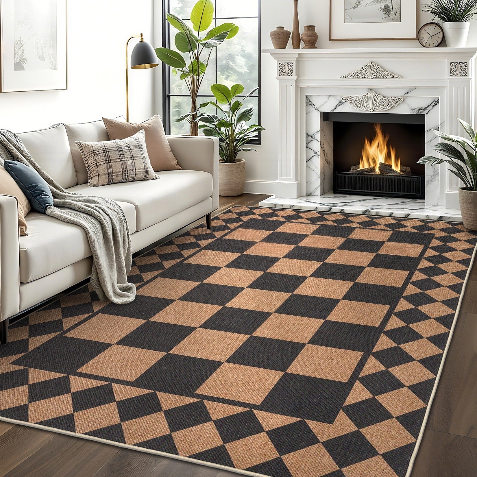 Modern 8X10Area Rug Checkerboard Geometric Low Pile High Traffic Rug 23 X 12 Runner