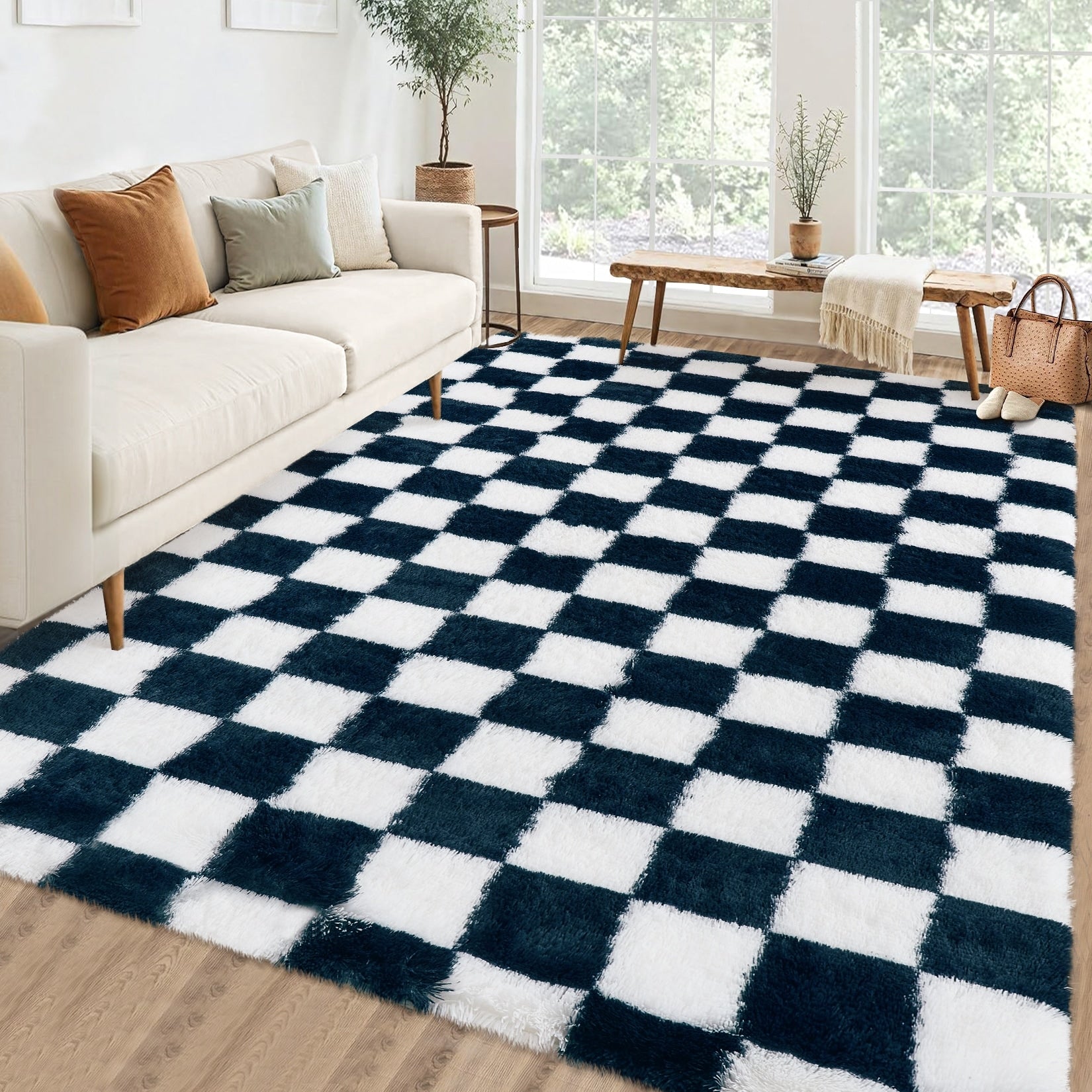 Modern 8X10Area Rug Modern Geometric Fluffy Plush Washable Rug 23 X 12 Runner