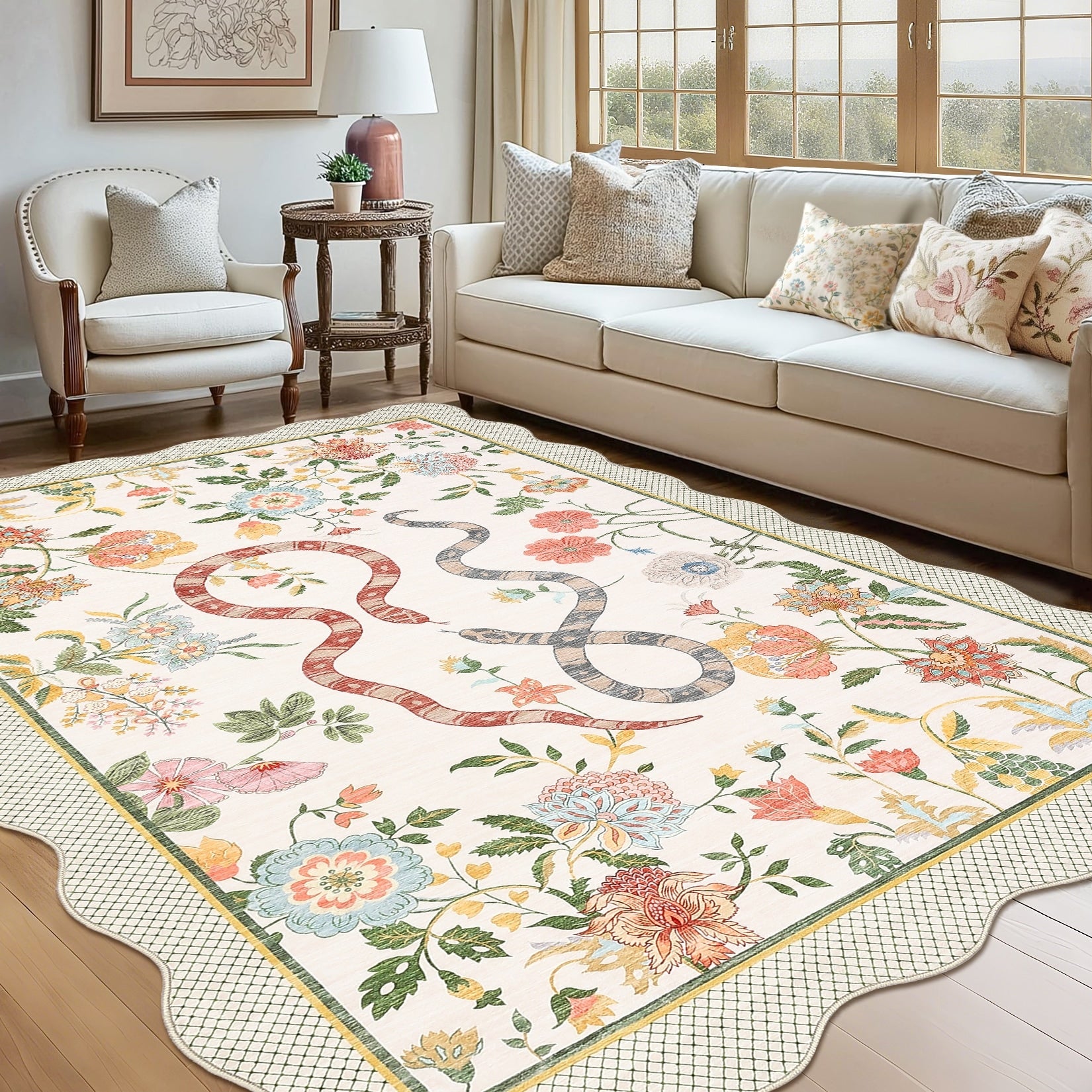 Modern 8X10Area Rug Pastoral Floral Snake Pattern Boho Rug 23 X 12 Runner