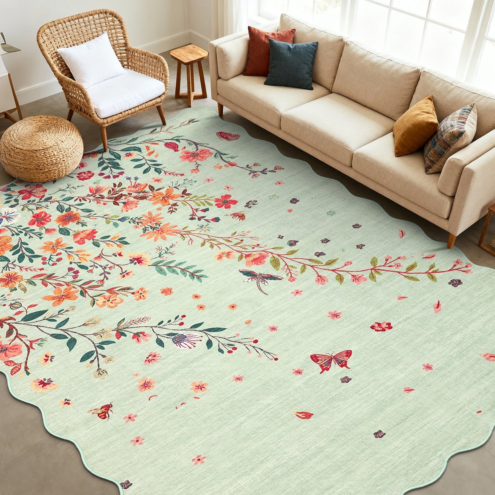 Modern 8X10Area Rug Pastoral Insect Pattern Washable Rug For Kids 23 X 12 Runner