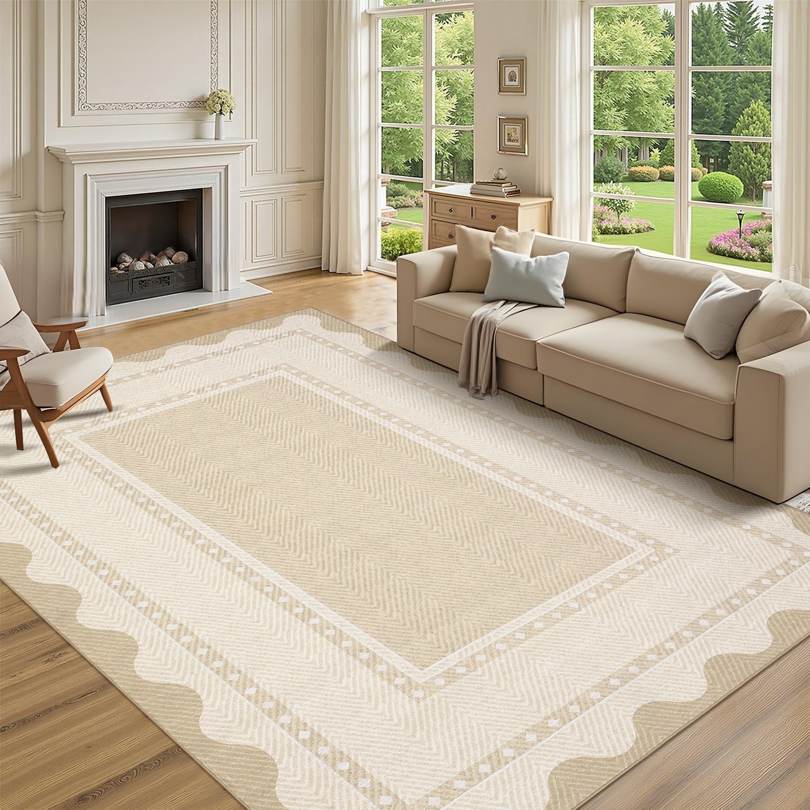 Modern 8X10Area Rug Textured Border Minimalist Washable Area Rug 23 X 12 Runner