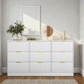 Modern 9 Drawer Dresser With Wavy Drawer Fronts 63 Inch Wide Wooden Chest Of Drawers For Bedroom Living Room