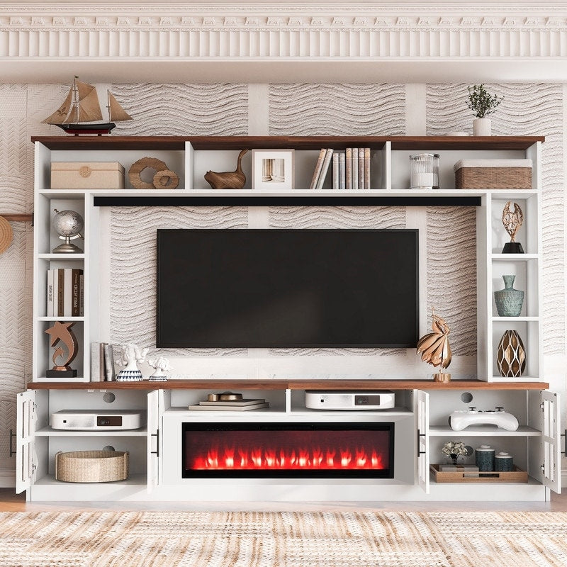 Modern 95.5 Wall Unit Entertainment Center With Bookshelves For Tvs Up To 80 With Electric Fireplace And Adjustable Shelves