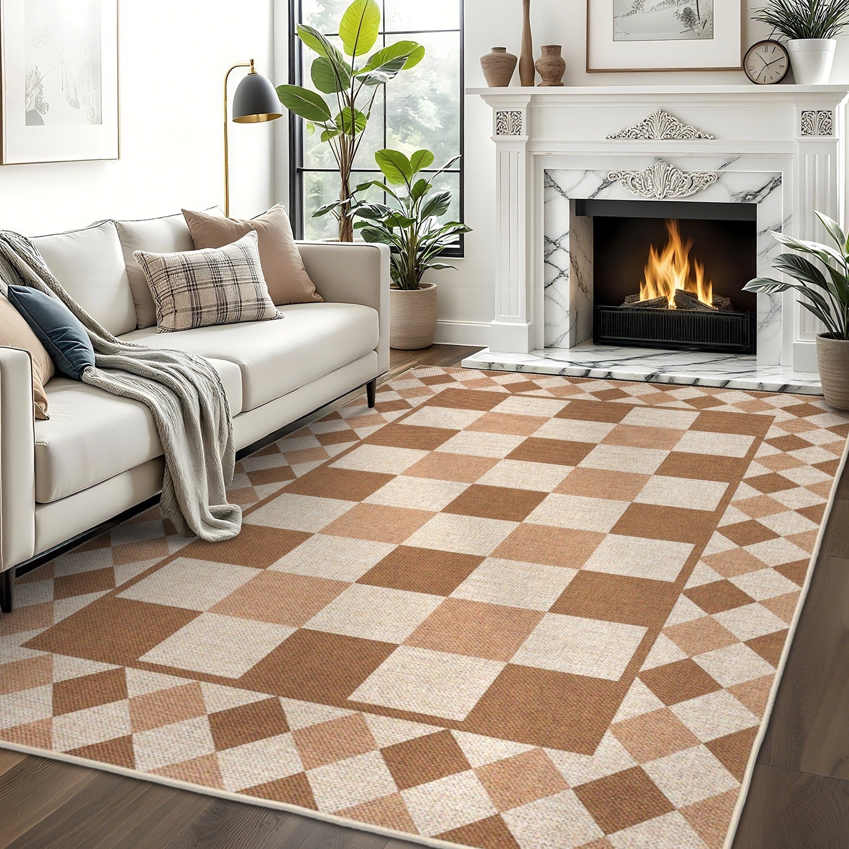 Modern 9X12Area Rug Checkerboard Geometric Low Pile High Traffic Rug 23 X 12 Runner