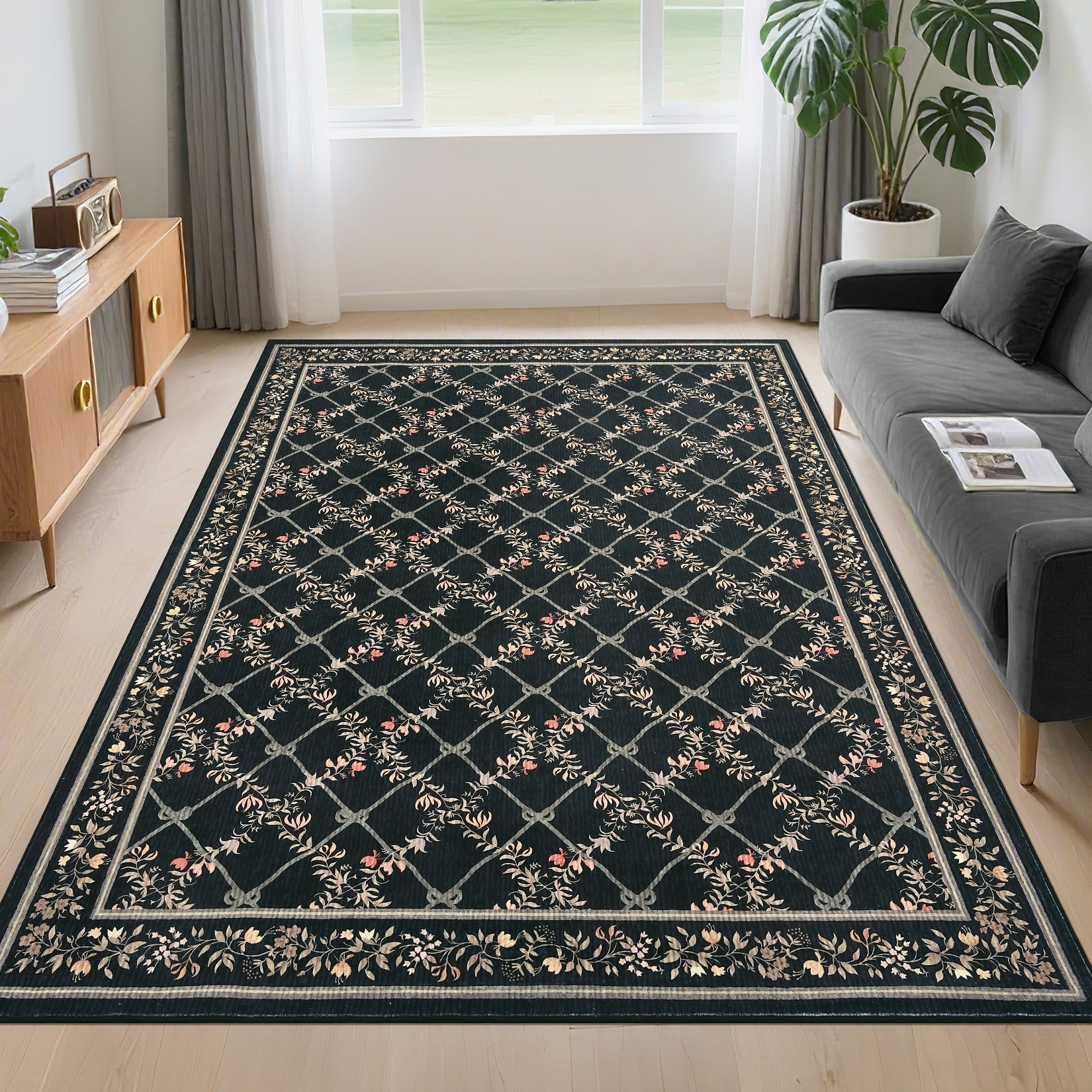 Modern 9X12Area Rug Floral Geometric Soft Foldable Washable Rug 23 X 12 Runner