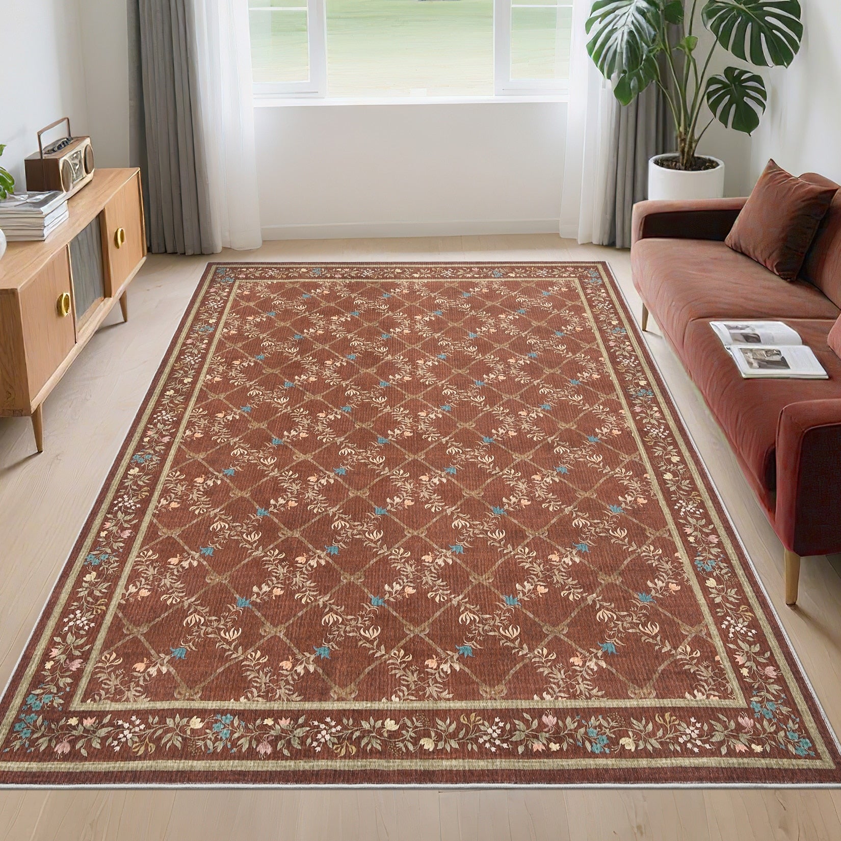 Modern 9X12Area Rug Floral Geometric Soft Foldable Washable Rug 23 X 12 Runner