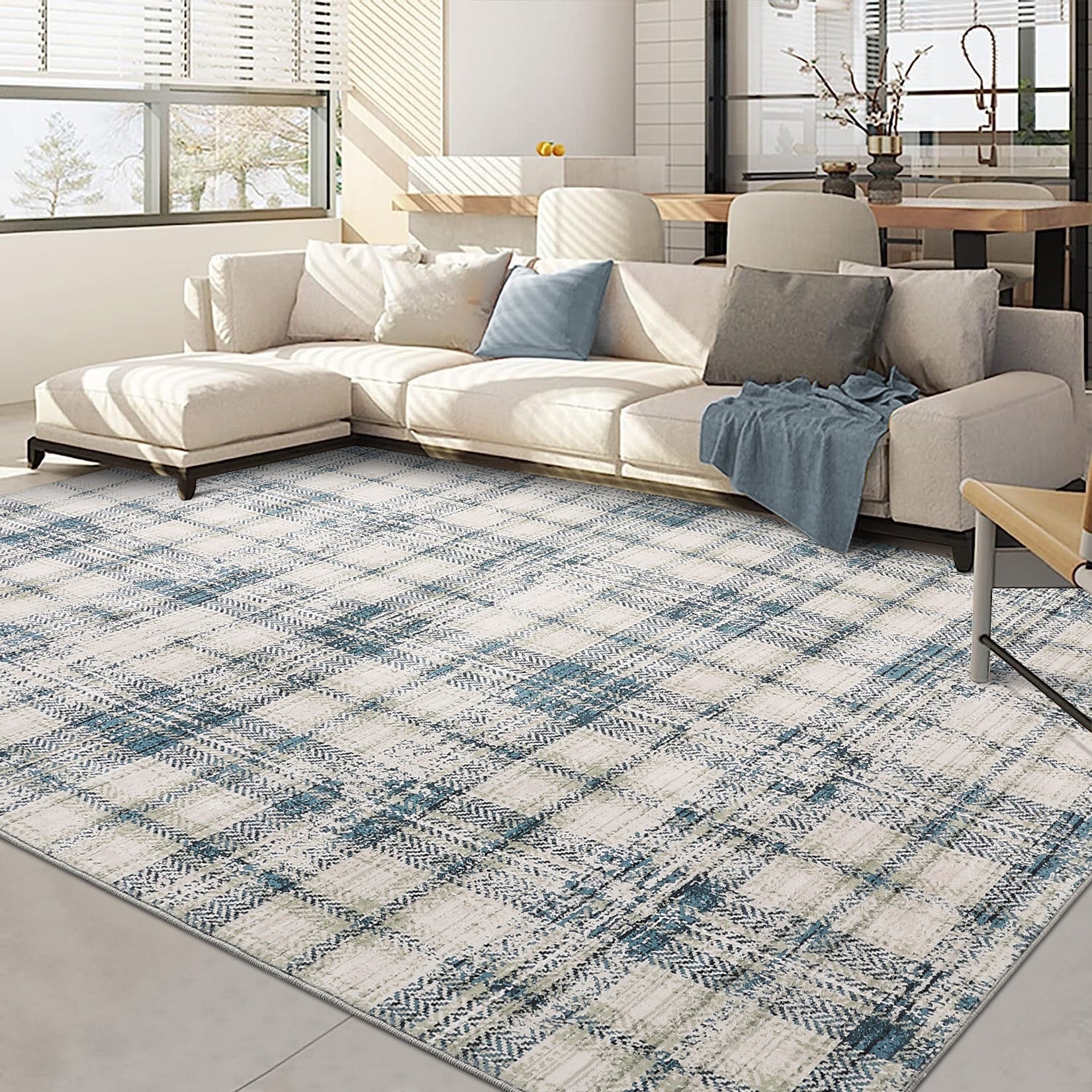 Modern 9X12Area Rug Irregular Grid Thin Low Pile Area Rug 23 X 12 Runner