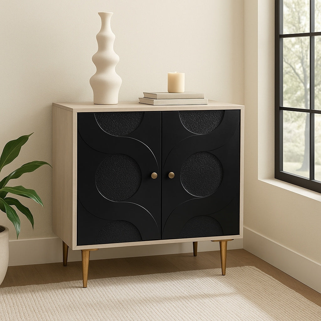 Modern Accent Cabinet With Textured Circle Door Design 31 Black 30.5