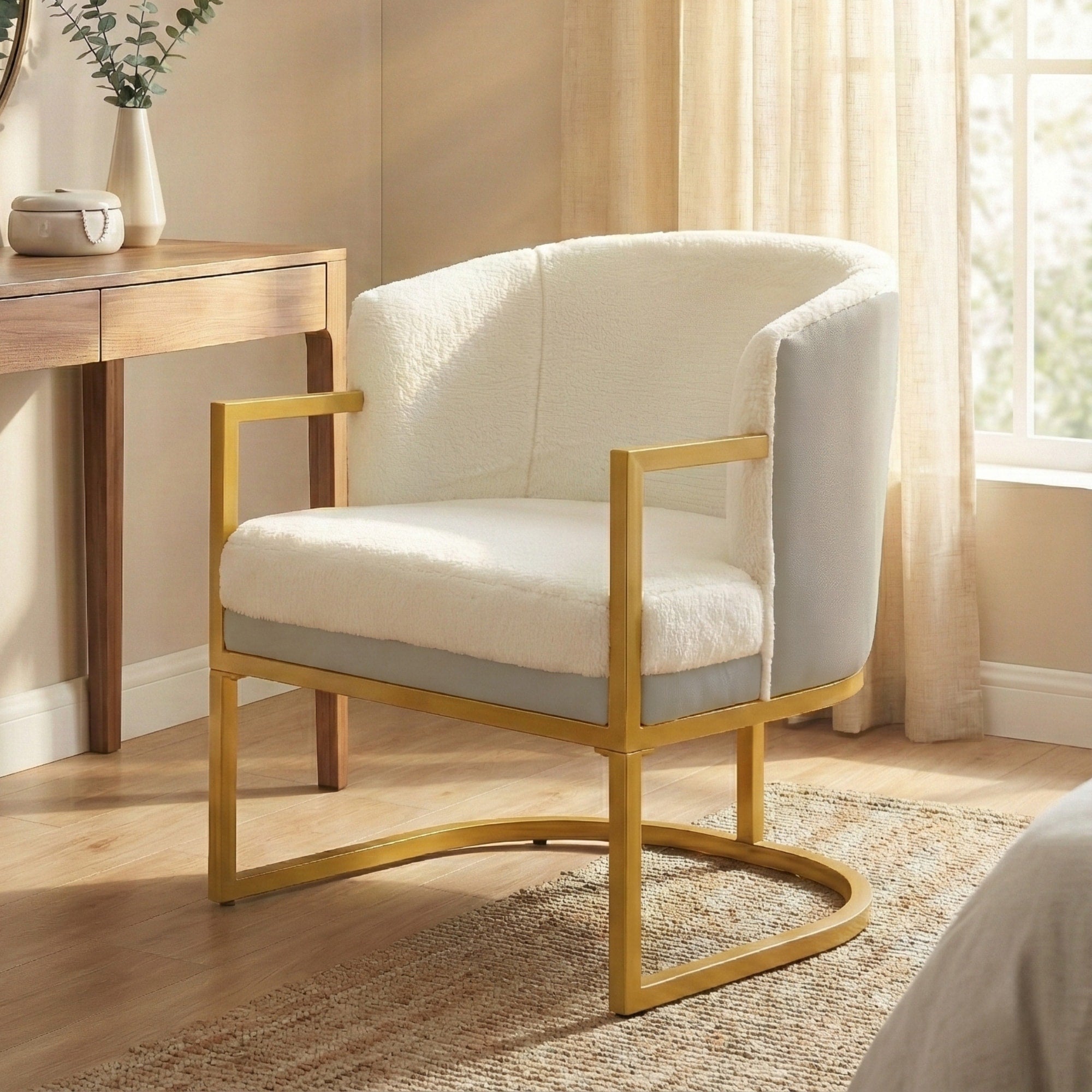 Modern Accent Chair Cozy Armchair Upholstered Reading Chair With Gold Metal Frame Living Room Bedroom Or Office
