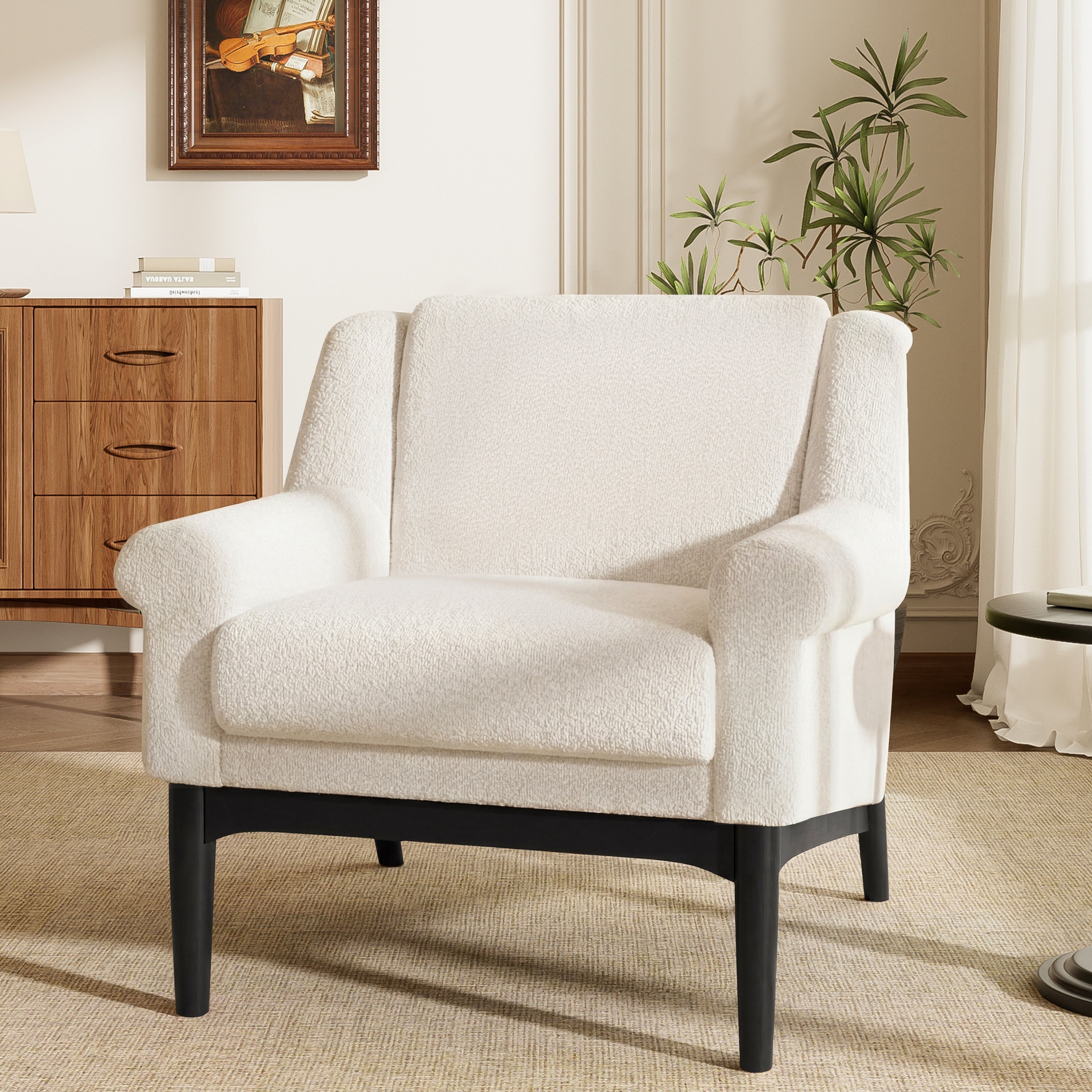 Modern Accent Chair Side Chair With Flared Armrests Upholstered Chair Reading Chair Armchair With Wood Legs