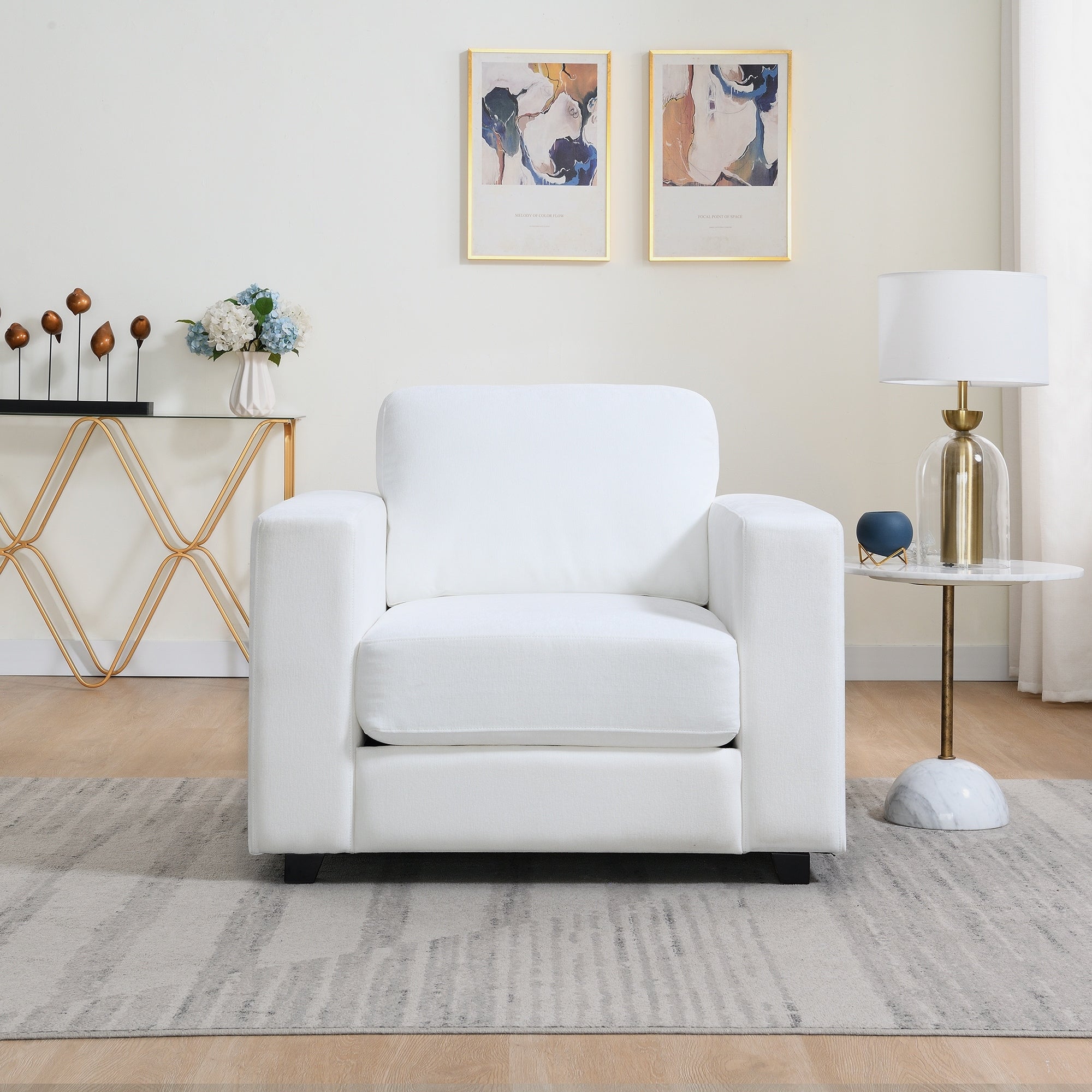 Modern Accent Chair Side Chair With Wood Legs Ivory Office Chair Reception Chair With Square Armrests