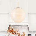 Modern Antique Brass Pendant Light With Marbled Glass Globe Shade Dia.11.81 In