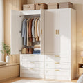 Modern Armoire Wardrobe Closet With Wooden Drawers Closet Organizer With Hanging Rods