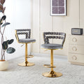 Modern Bar Chair Set Of 2 With Golden Iron Tube Legs Soft Cushions And Comfortable Backrest
